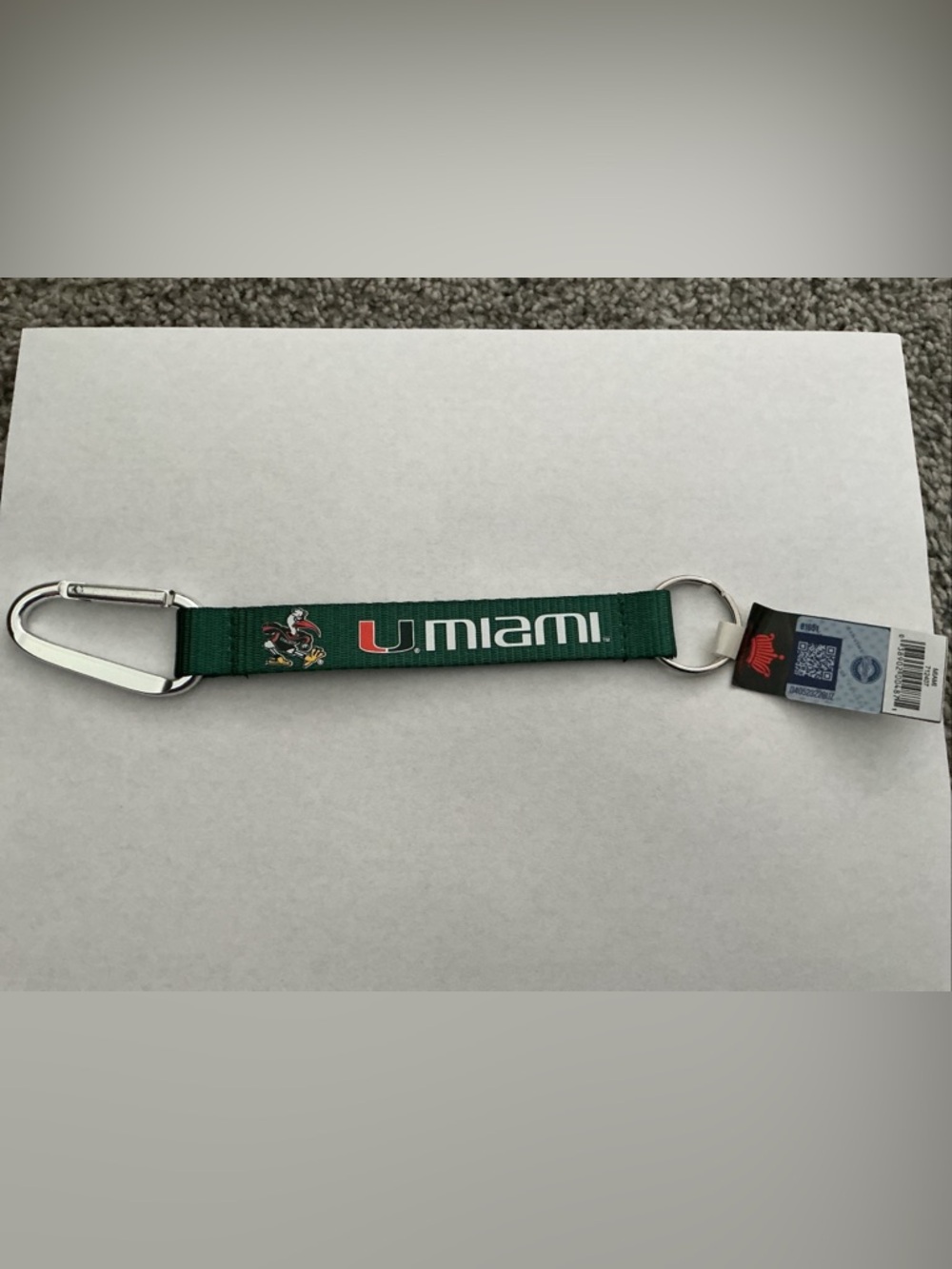 Brand New Genuine College Product Miami Hurricanes Keychain Carabiner NWT